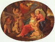 Nicolas Poussin Heilige Familie mit Engeln, Oval oil